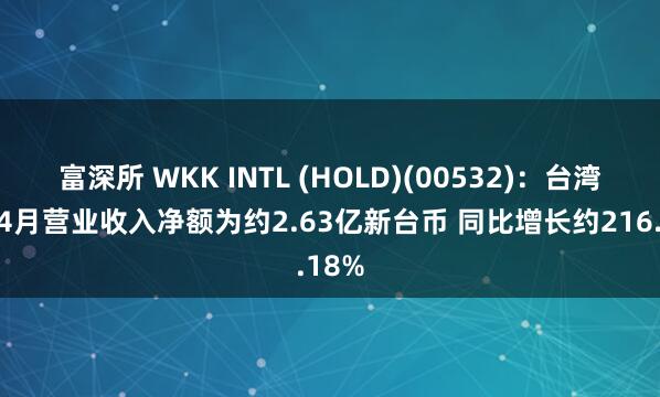富深所 WKK INTL (HOLD)(00532)：台湾港建4月营业收入净额为约2.63亿新台币 同比增长约216.18%